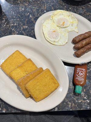 Fried cornmeal mush breakfast