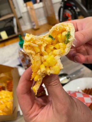 Our Korean Cheesy Corn Elote Quesadilla (paid to add chicken... no chicken)