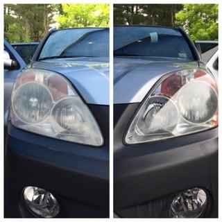 Before and after headlight restoration.