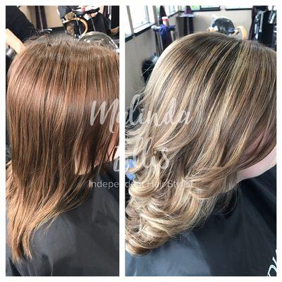 Freehand balayage highlights.