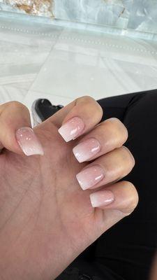 Pink and white ombré dip with tips