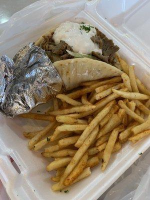 gyro pita wrap with fries