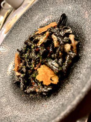 squid ink campanelle octopus testa, black truffle fonduta, parmesan ....