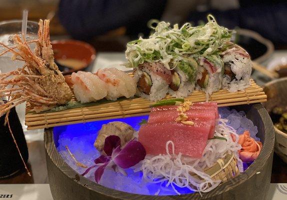 Tuna roll  Sashimi and shrimp