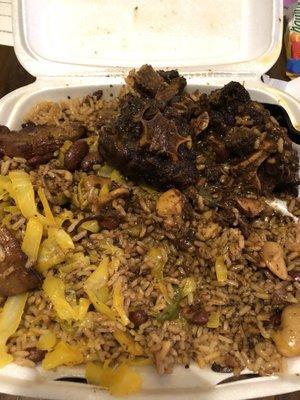 "Large Rice with a few pieces of Oxtail"