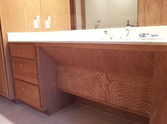 Custom made bathroom counter for wheelchair users