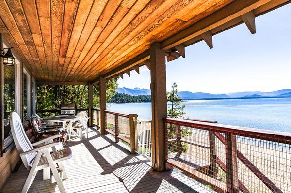 Deck view of the lake at our Beachfront 5 bedroom home in Marla Bay