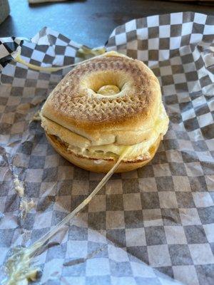 Crack of Dawn--Bagel with egg, CC, and pepper jack