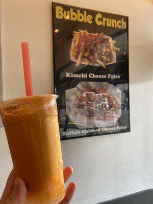 Blended Thai milk tea with coconut and lychee jellies.