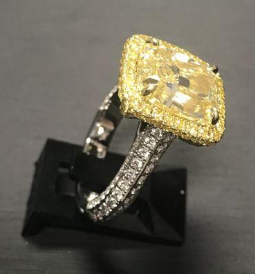 custom 7 carat fancy yellow gold Diamond Ring.