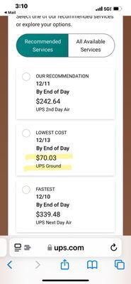 Photos of the over charge from Kia, the tracking number showing "UPS ground" service and the actual cost