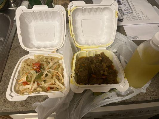 Cabbage and curry goat