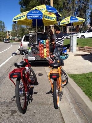 Getting fueled up for our test ride today.