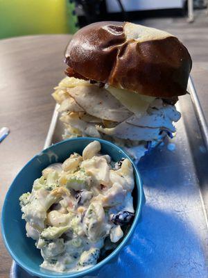 White BBQ on Pretzel Roll