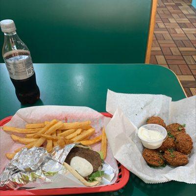 Gyro with fries and falafel appetizer