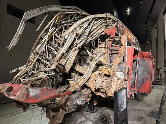 Damaged fire truck of the New York City Fire Department Ladder Company 3