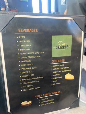 Menu - Drinks and Desserts