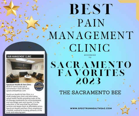 We are thrilled to announce winning First Place for the Best Pain Management Clinic in Sacramento's Favorites! Your trust is our main goal!