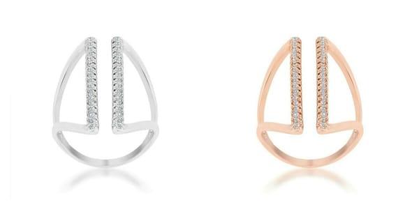 0.2ct CZ Rose or White Gold Plated Delicate Parallel Open Ring Clear stones accent the design of a contemporary open ring.