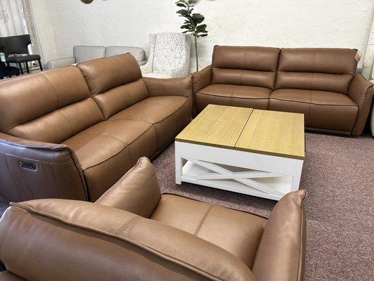 Real semi aniline leather power motion sofa- Polner $1,299