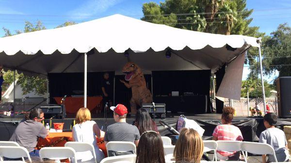 The T-Rex won the costume contest.