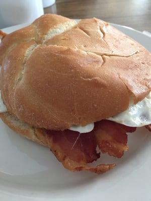 Egg and bacon sandwich. Yum!