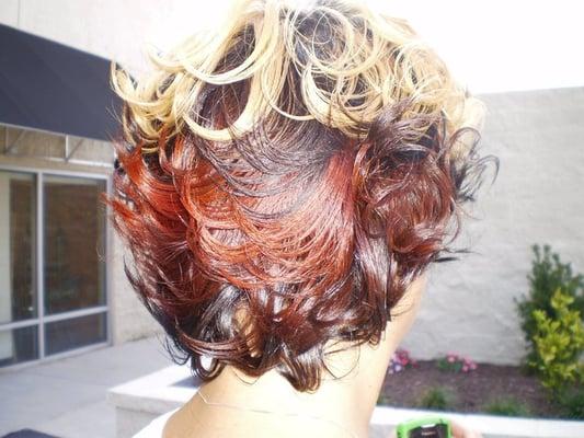 Red blond & brown hair color at Salon Chanterre by Eric