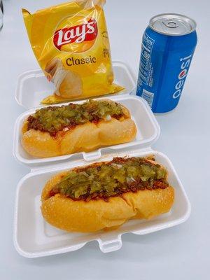 We have a hotdog spacial 2 hotdogs, Chips and a drink