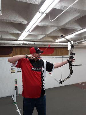 Trevor at Archers Afield in Tigard Oregon shooting his New Hoyt Compound Bow