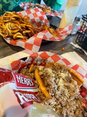 Garlic Bomb Cheesesteak and Krabby fries