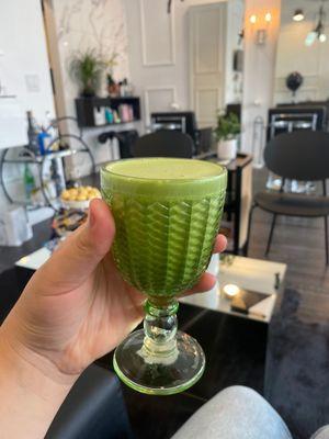 Complimentary matcha latte