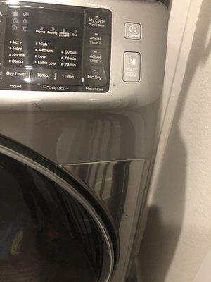 Dinged dryer after water leak and warranty work. Was told this is not covered.