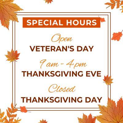 November Special Hours