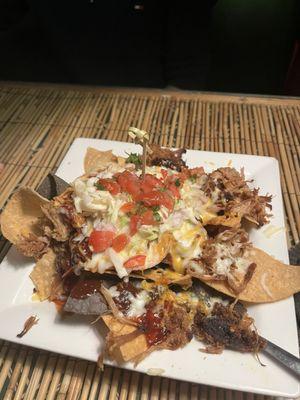 Pulled Pork Nachos (Razz-Chipotle sauce)