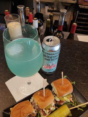 Yummy Pulled Pork Sliders and Seltzer.