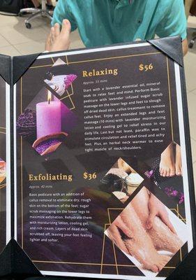 pedicure menu