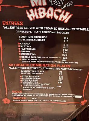 Mi Hibachi menu