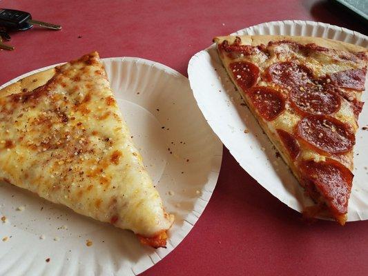 Slice of cheese and pepperoni.