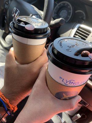 Cookie dough latte and lavender latte w/white mocha! Both delicious!!