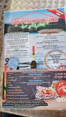 Regular Menu Front