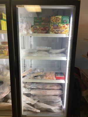 Frozen fish and food.