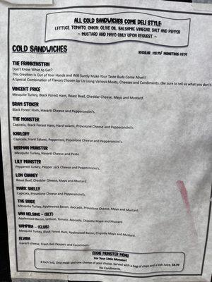 Cold Sub Menu