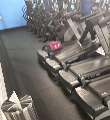 Bags on empty treadmills that can be used.