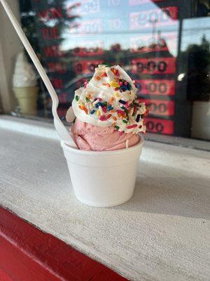 Kids size strawberry ice cream with whipped cream