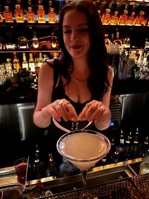 Rachel the stellar bartender with a fancy fabulous lemon drop for me!