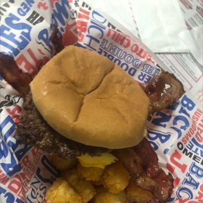 Bacon burger and tots