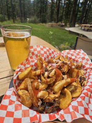 Loaded Twisted Fries with black bean & veggie and no cheese (vegan)