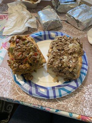 Cheesesteak with pepper and regular cheesesteak