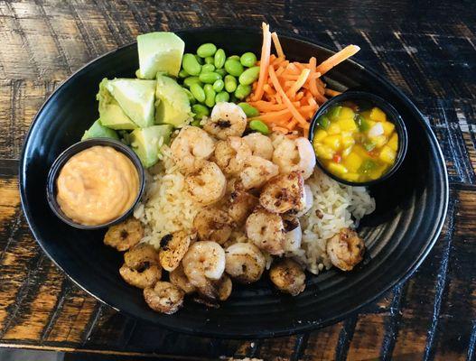 Mango Tuna Bowl Subbed shrimp for tuna. Sauces on the side.