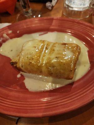 Cold bland and barely fried chicken chimichanga.